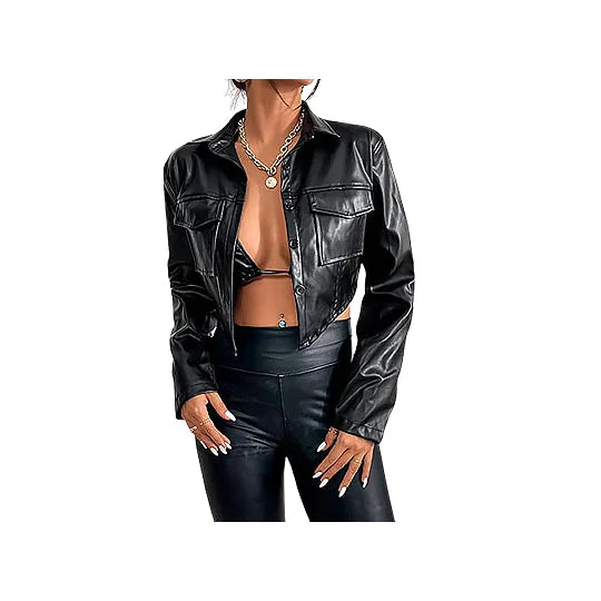 Women's Premium Quality Genuine Leather Cropped Jacket