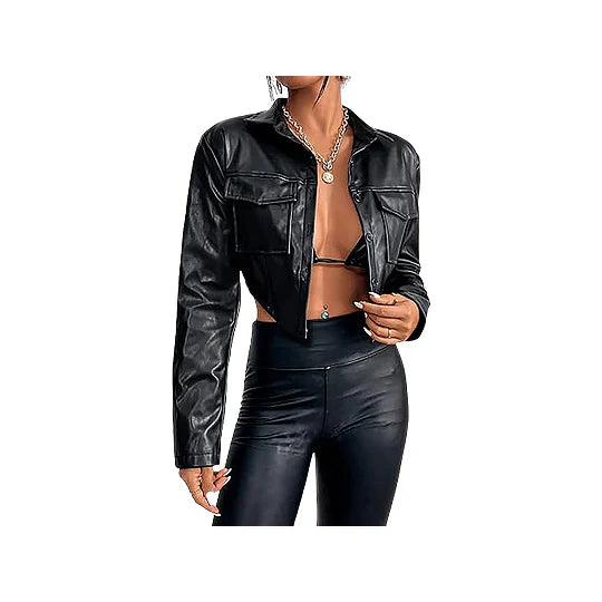 Women's Premium Quality Genuine Leather Cropped Jacket