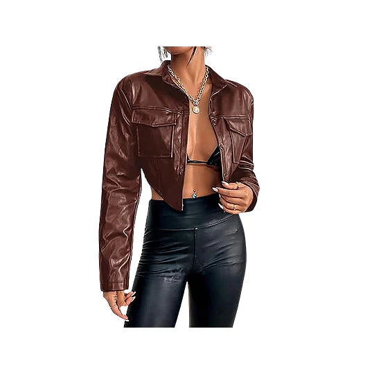 Women's Premium Quality Genuine Leather Cropped Jacket