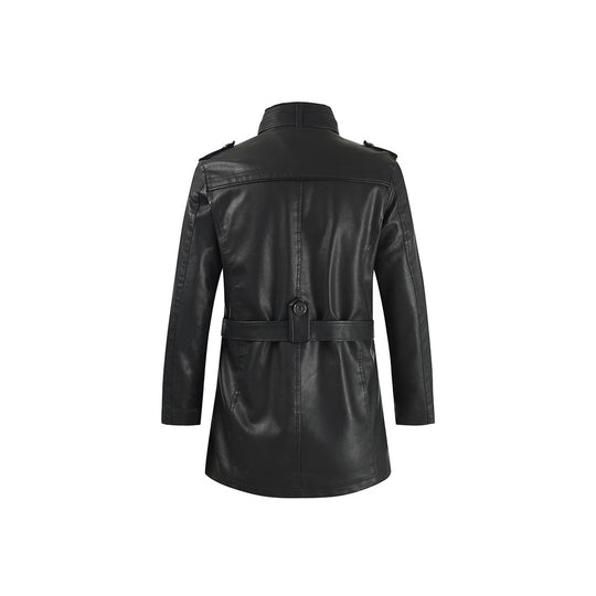 Leathers Men's Stand Up Collar Belted Leather Coat