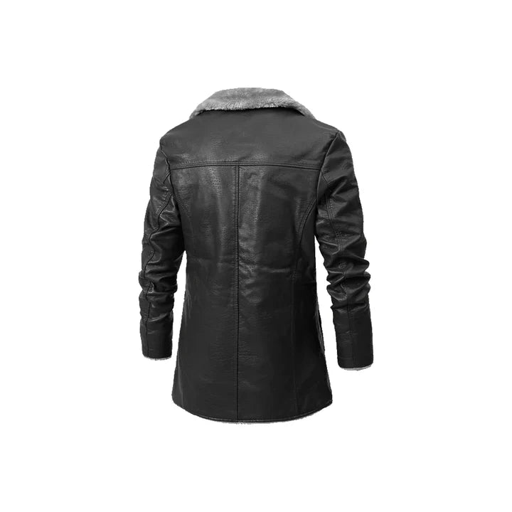 Men's Fur Turn Down Collar Leather Coat