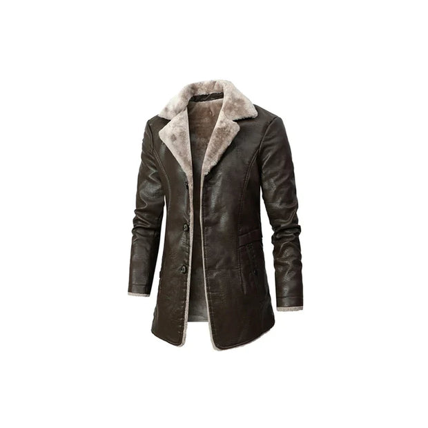 Men's Fur Turn Down Collar Leather Coat