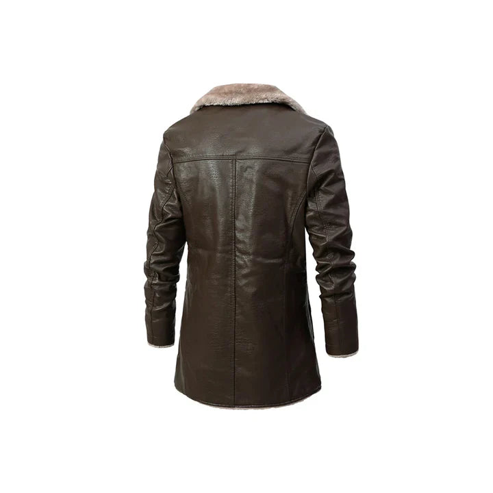 Men's Fur Turn Down Collar Leather Coat