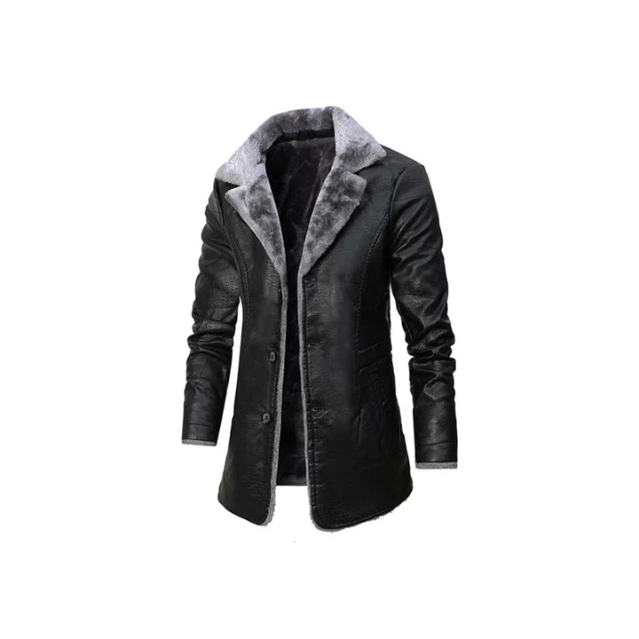 Men's Fur Turn Down Collar Leather Coat