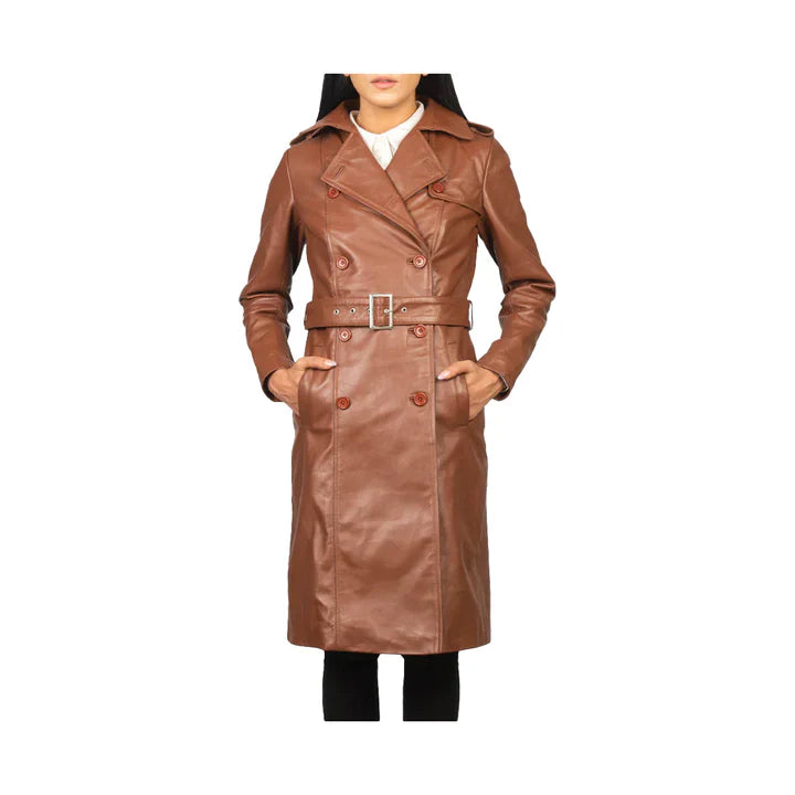 Women's Belted Asymmetrical Original Leather Coat