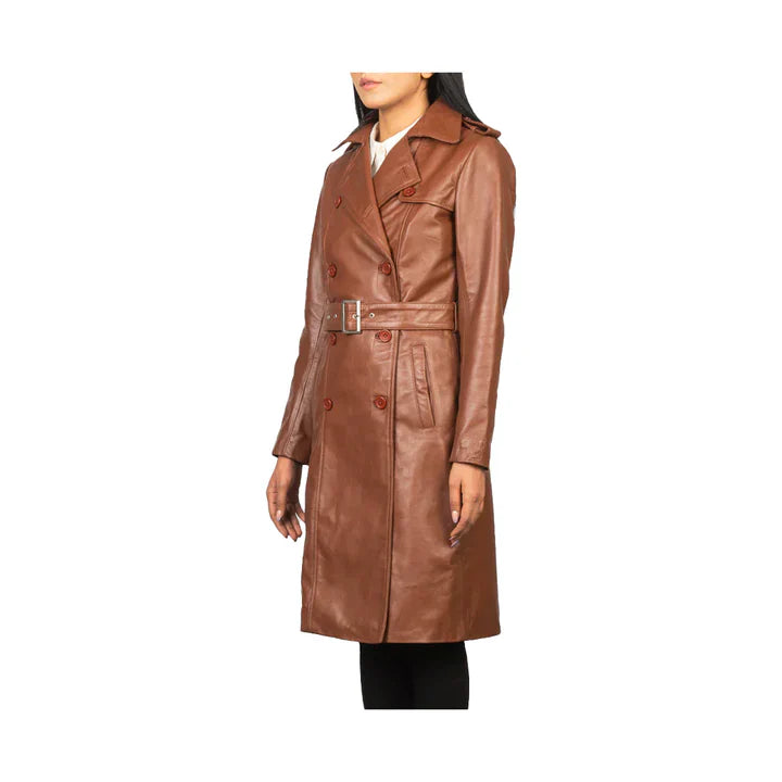 Women's Belted Asymmetrical Original Leather Coat