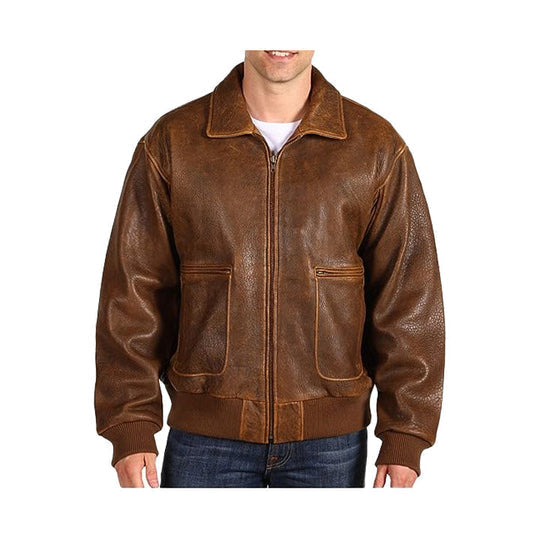 Men's Vintage Brown Real Leather Bomber Jacket