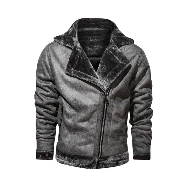 Men's Real Leather Jacket With Cross Zipper: The Richard Gray