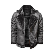 Mens Turn Down Collar Genuine Leather Jacket With Cross Zipper