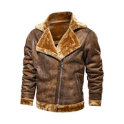 Mens Turn Down Collar Genuine Leather Jacket With Cross Zipper