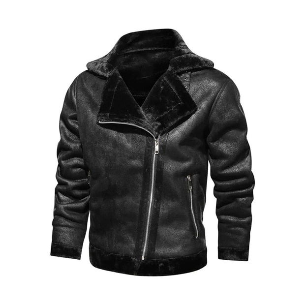 Men's Real Leather Jacket With Cross Zipper: The Richard Black