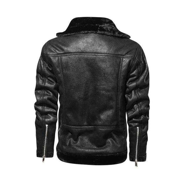 Men's Real Leather Jacket With Cross Zipper: The Richard Black