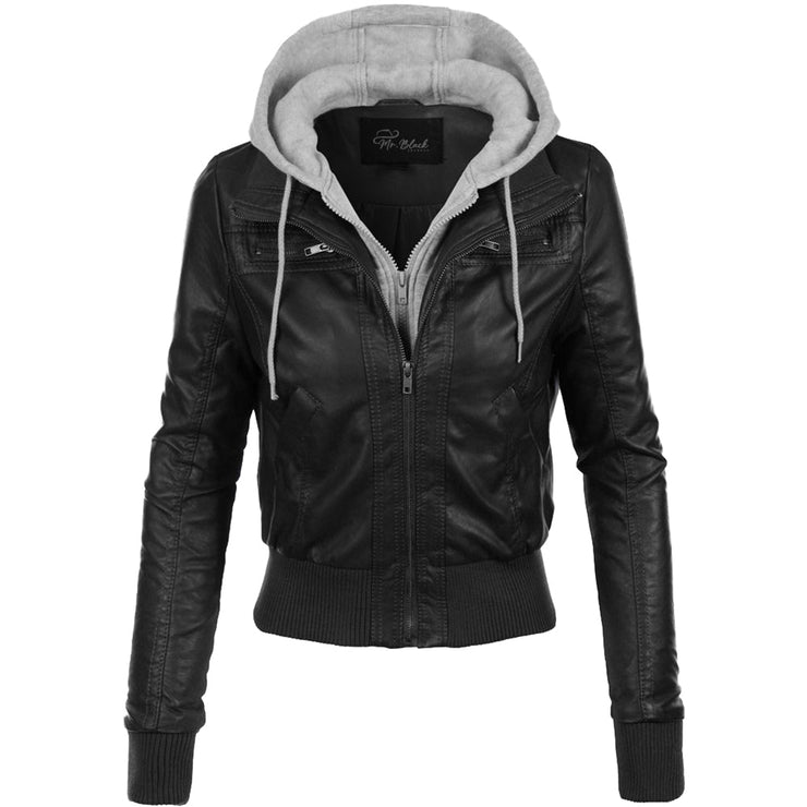 Women's Black Hooded Leather Jacket: The Jenna