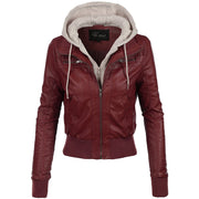 Women's Burgundy Hooded Leather Jacket: The Jenna