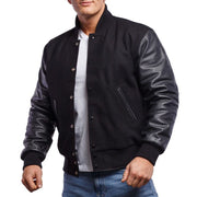 Men's Black Varsity Jacket With Leather Sleeves: The Last Demon