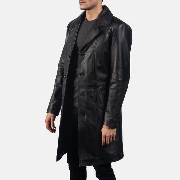 Men's Long Black Leather Coat: The Giovanni