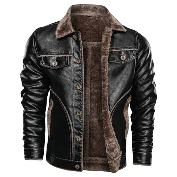 Men's Moto Fur Leather Jacket Black: The Chris