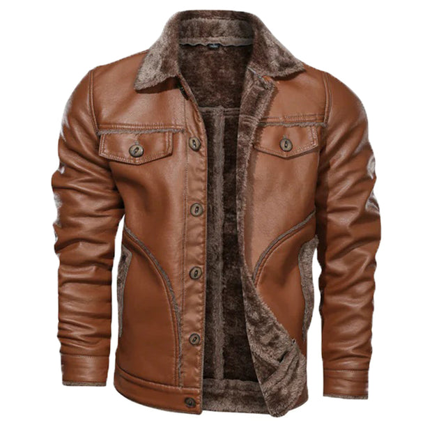 Men's Moto Fur Leather Jacket Cognac: The Chris