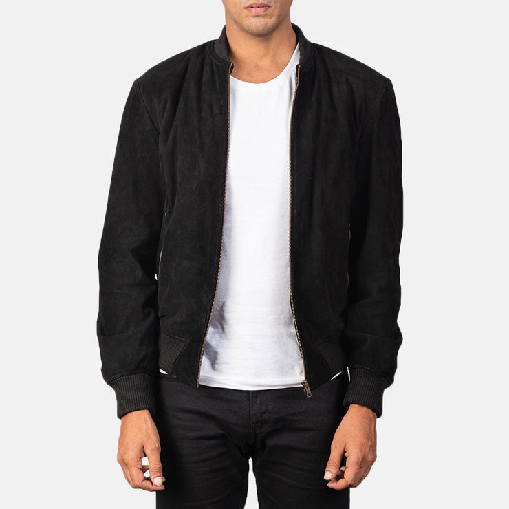 Men's Black Suede Leather Bomber Jacket: The Bennett