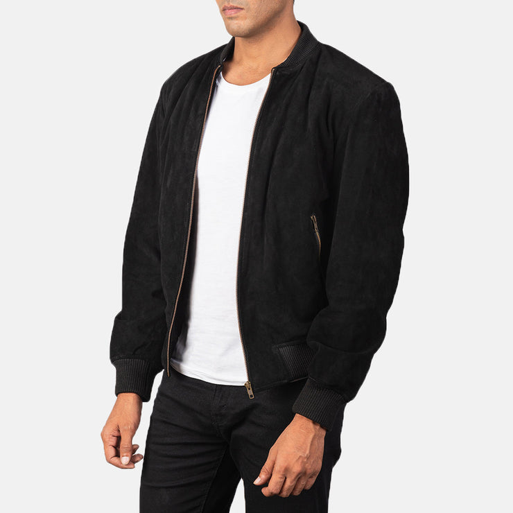 Men's Black Suede Leather Bomber Jacket: The Bennett