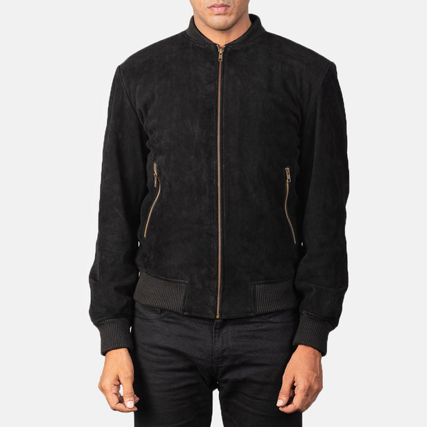 Men's Black Suede Leather Bomber Jacket: The Bennett