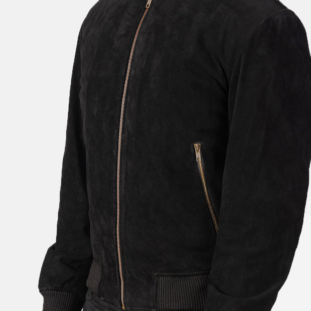 Men's Black Suede Leather Bomber Jacket: The Bennett