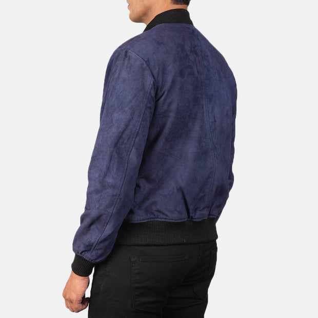 Men's Blue Suede Leather Bomber Jacket: The Bennett