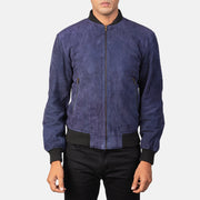 Men's Blue Suede Leather Bomber Jacket: The Bennett