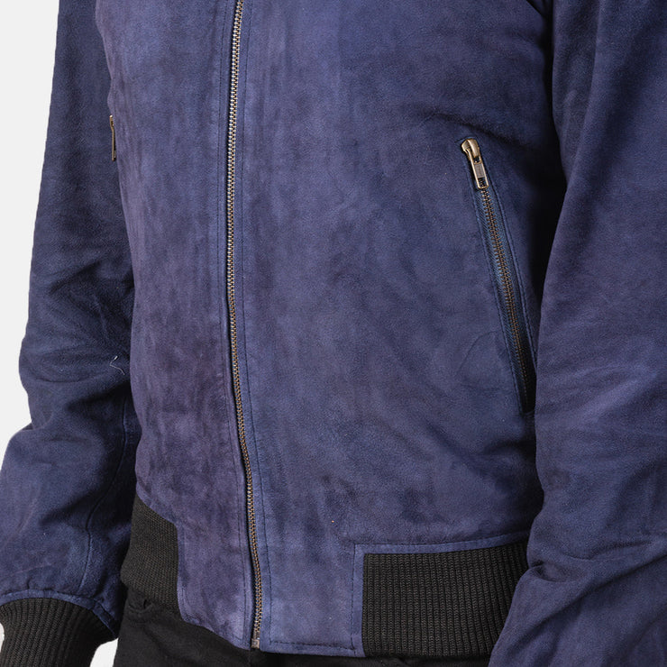 Men's Blue Suede Leather Bomber Jacket: The Bennett