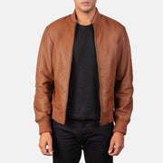 Men's Milky Brown Leather Bomber Jacket: The Bennett