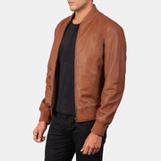 Men's Milky Brown Leather Bomber Jacket: The Bennett