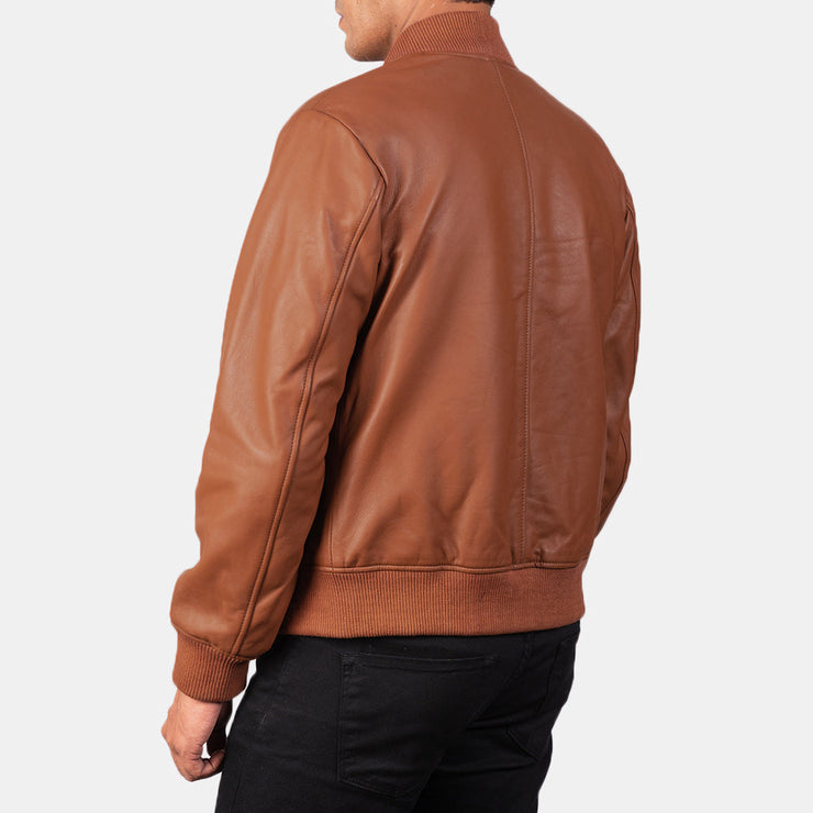 Men's Milky Brown Leather Bomber Jacket: The Bennett