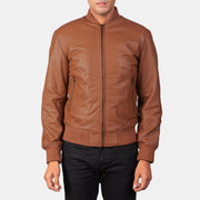 Men's Milky Brown Leather Bomber Jacket: The Bennett