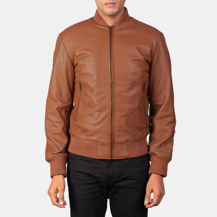 Men's Milky Brown Leather Bomber Jacket: The Bennett