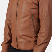 Men's Milky Brown Leather Bomber Jacket: The Bennett