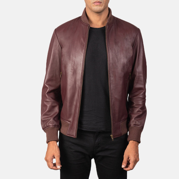 Men's Maroon Leather Bomber Jacket: The Bennett