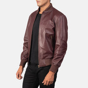 Men's Maroon Leather Bomber Jacket: The Bennett