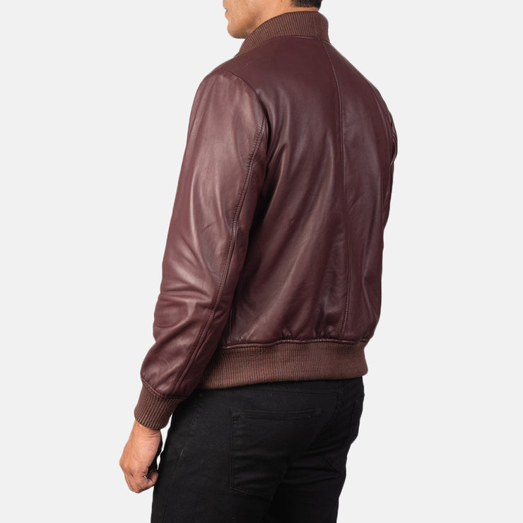 Men's Maroon Leather Bomber Jacket: The Bennett