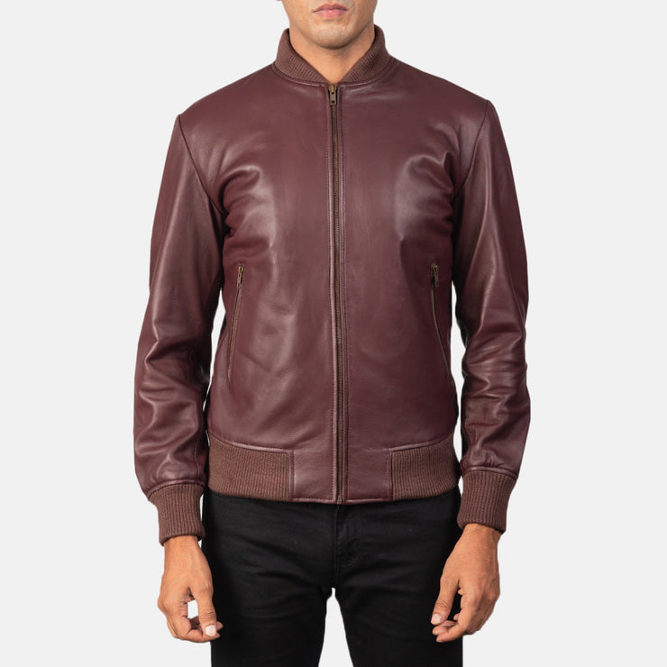 Men's Maroon Leather Bomber Jacket: The Bennett