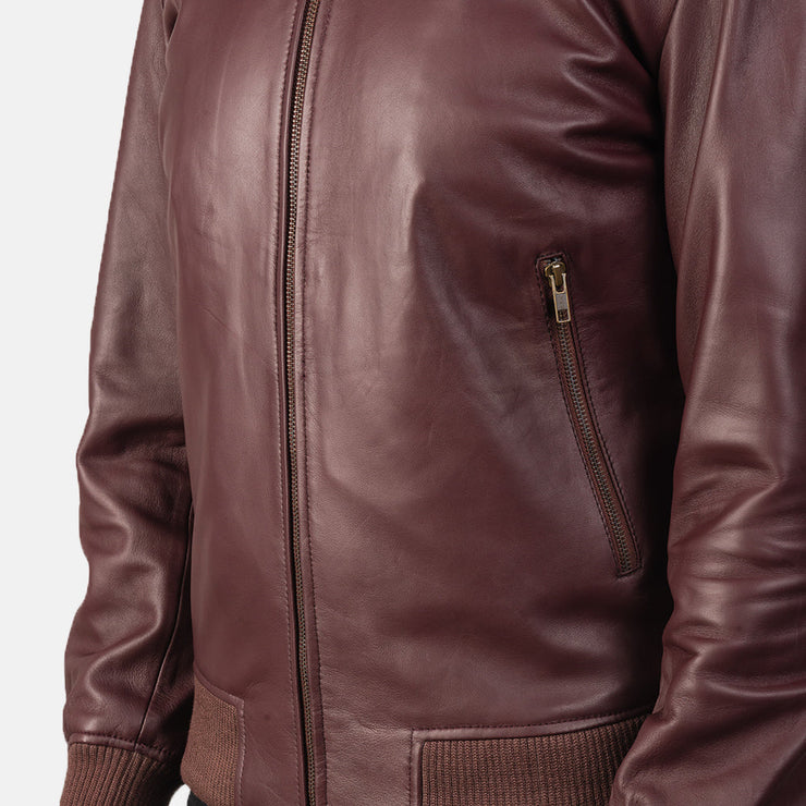 Men's Maroon Leather Bomber Jacket: The Bennett