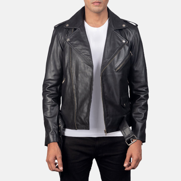 Men's Black Leather Biker Jacket: The Cooper