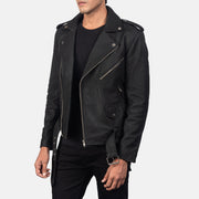 Men's Distressed Black Leather Biker Jacket: The Cooper