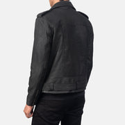 Men's Distressed Black Leather Biker Jacket: The Cooper