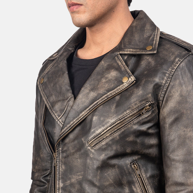 Men's Distressed Brown Leather Biker Jacket: The Cooper