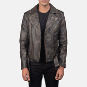 Men's Distressed Brown Leather Biker Jacket: The Cooper