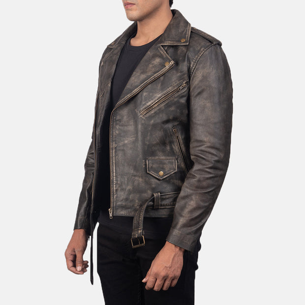 Men's Distressed Brown Leather Biker Jacket: The Cooper