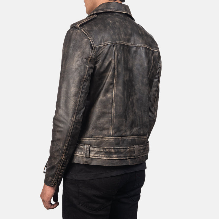 Men's Distressed Brown Leather Biker Jacket: The Cooper