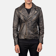 Men's Distressed Brown Leather Biker Jacket: The Cooper