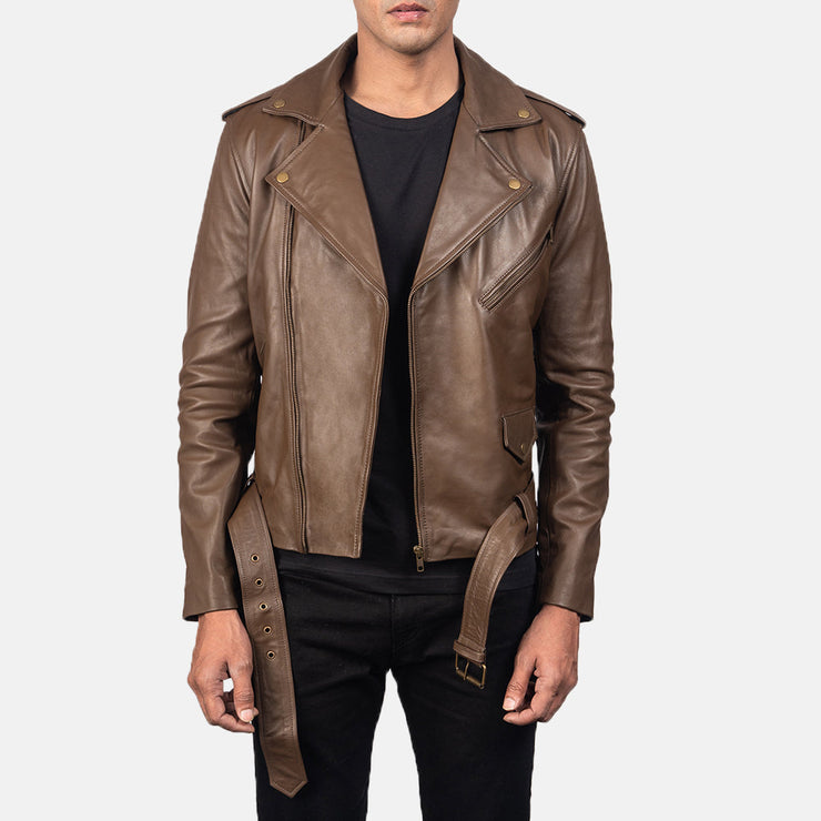 Men's Mocha Brown Leather Biker Jacket: The Cooper