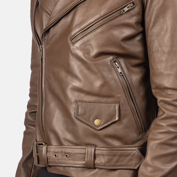 Men's Mocha Brown Leather Biker Jacket: The Cooper